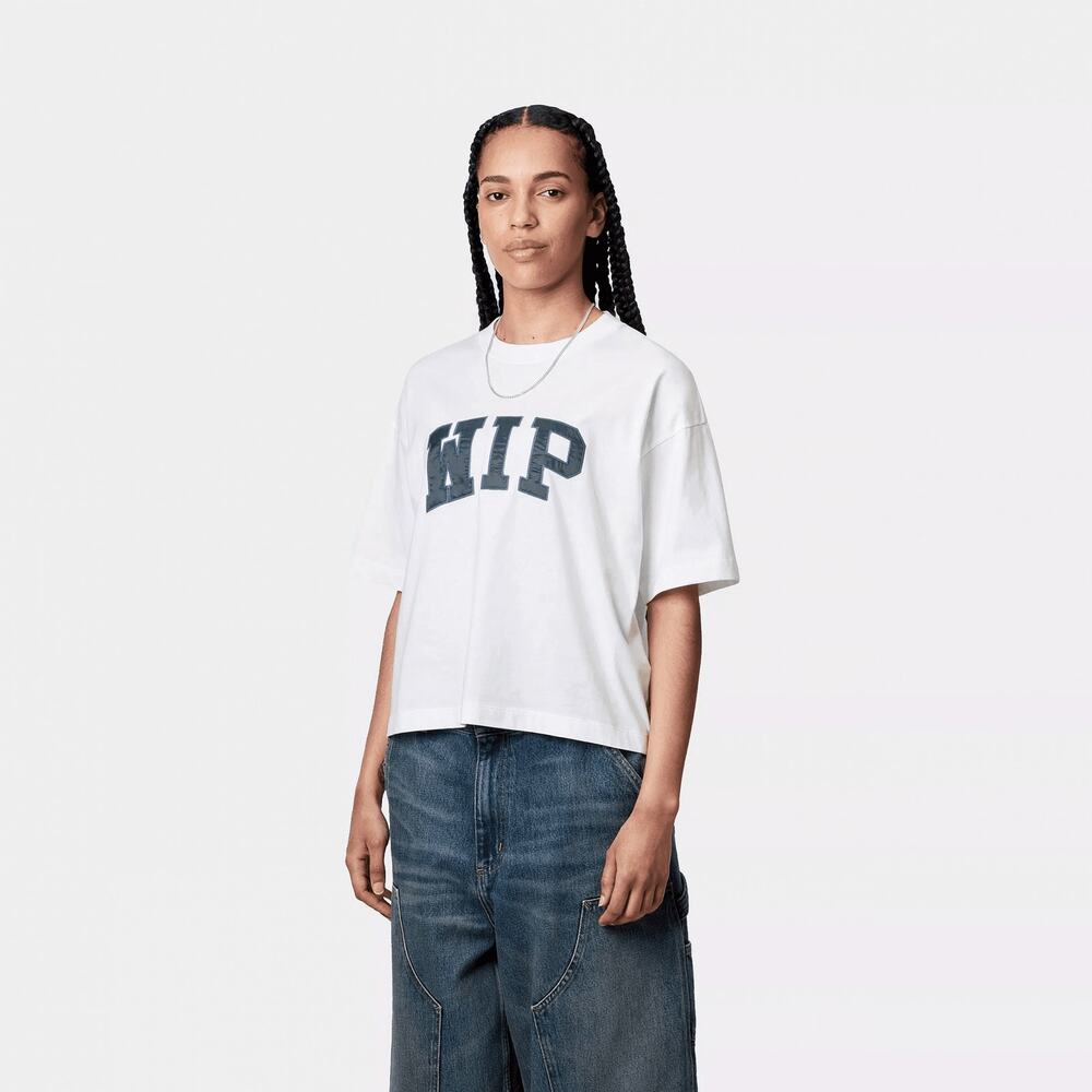 Carhartt WIP Letterman Boxy White Short Sleeve Crop Tee T-Shirt Large L